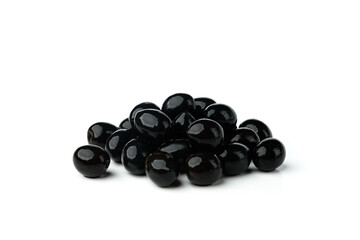 Black olives isolated on white background.