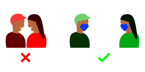 People wear face masks and keep social distancing to prevent the epidemic of covid-19 flat vector.