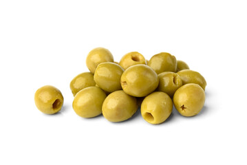 Green olives isolated on white background.