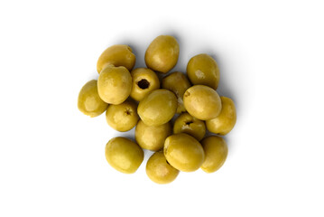 Green olives isolated on white background.