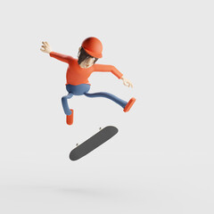 Teenage skateboarder boy doing energetic skateboarding. 3D rendering.