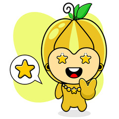 cartoon illustration of the mascot character of the star fruit hand in peace