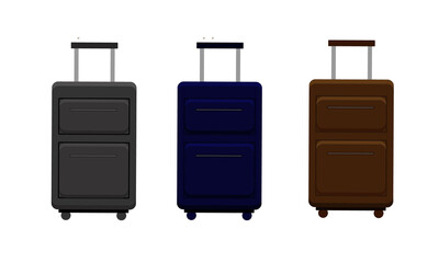 Set of steel suitcases. Various types of luggage. gray, brown and blue suitcase