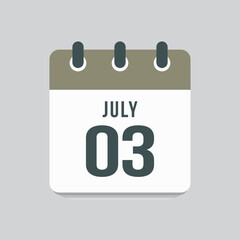 Icon day date 3 July, template calendar page