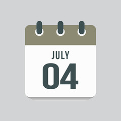 Icon day date 4 July, template calendar page