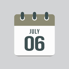 Icon day date 6 July, template calendar page