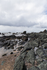 Scattered rock formation of Flynns Beach, Port Macquarie, Australia.