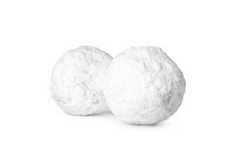 Fototapeta na wymiar Tasty Christmas snowball cookies on white background