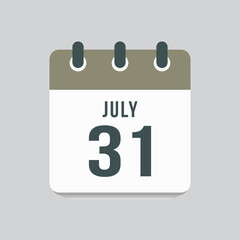 Icon day date 31 July, template calendar page