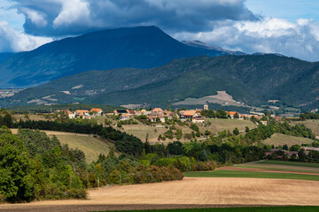 Fototapeta na wymiar Trieves valley with the Vercors mountain range near Bourg Saint Maurice, France