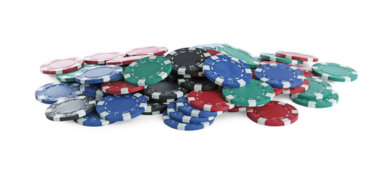 Fototapeta premium Pile of casino poker chips on white background