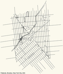 Black simple detailed street roads map on vintage beige background of the quarter Flatlands neighborhood of the Brooklyn borough of New York City, USA