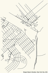 Black simple detailed street roads map on vintage beige background of the quarter Bergen Beach neighborhood of the Brooklyn borough of New York City, USA