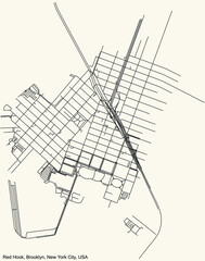 Black simple detailed street roads map on vintage beige background of the quarter Red Hook neighborhood of the Brooklyn borough of New York City, USA