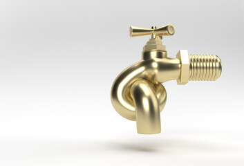 3D Render Chrome Tap with a water stream isolated on white 3d illustration.