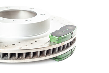 Perforated brake discs, ceramic pads - everything for better braking. on a white background