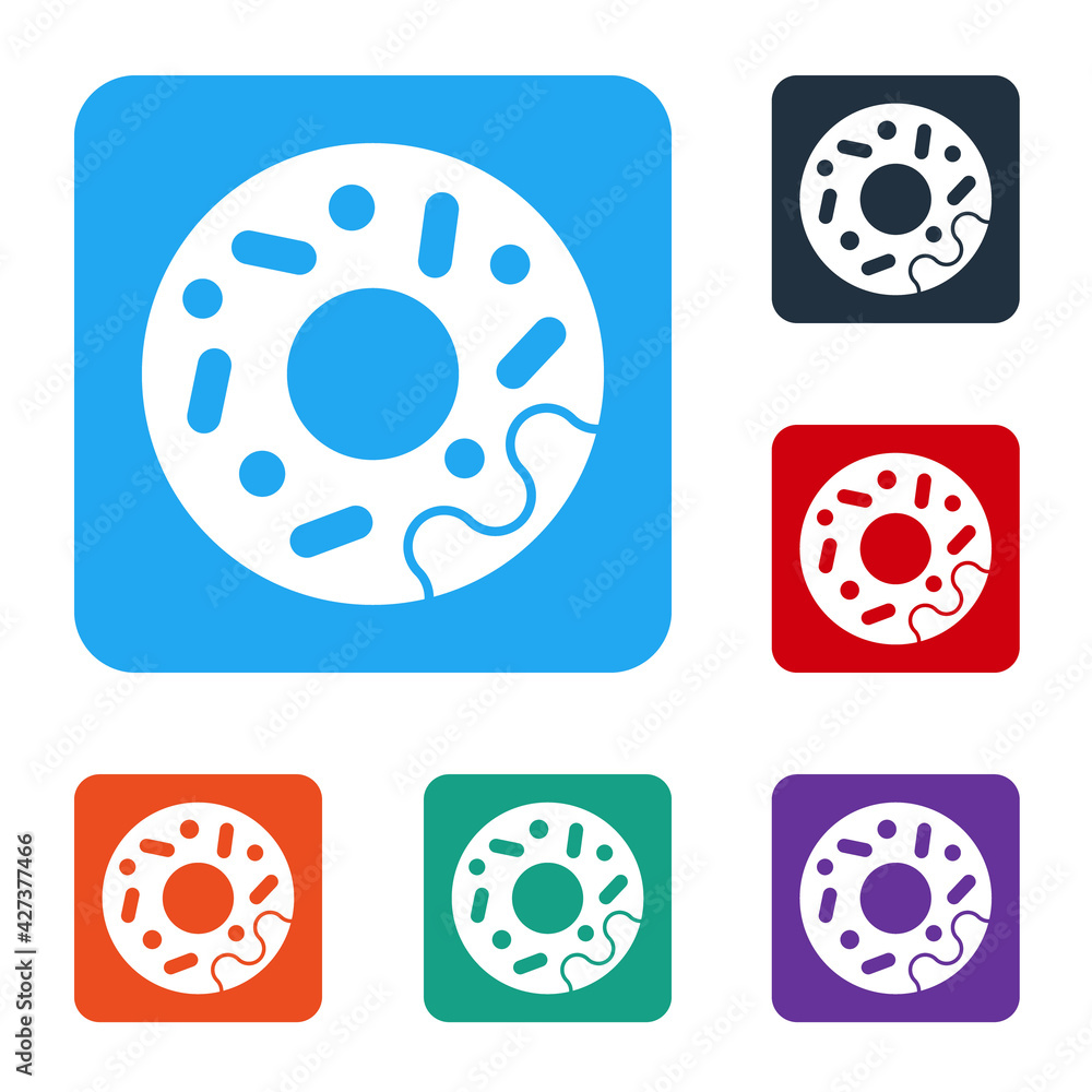 Poster white donut with sweet glaze icon isolated on white background. set icons in color square buttons. v
