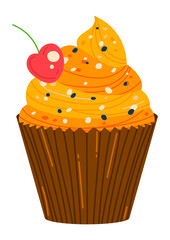 Chocolate cake, baking dessert, sweet food, isolated on white, confectionery color, design, cartoon style vector illustration.