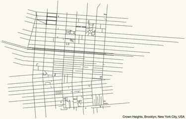 Black simple detailed street roads map on vintage beige background of the quarter Crown Heights neighborhood of the Brooklyn borough of New York City, USA