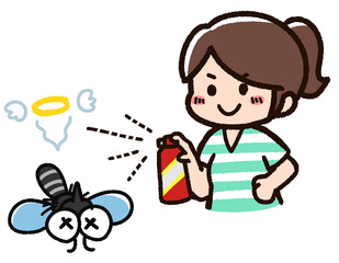 殺虫剤を使う女性　蚊