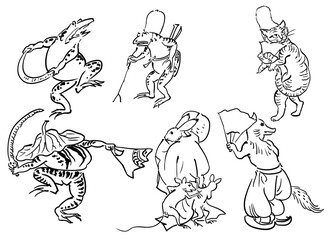 鳥獣戯画-カエルとネコ主体