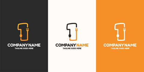 Initial Number 1 food Logo Design Template. Illustration vector graphic. Design concept fork and spoon With letter symbol. Perfect for  cafe, restaurant, cooking business