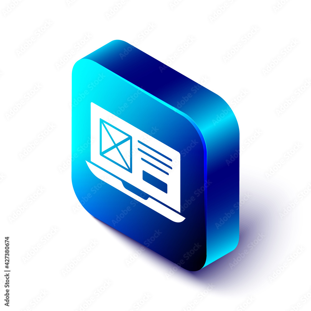 Poster Isometric UI or UX design icon isolated on white background. Blue square button. Vector