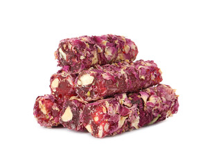 Tasty turkish delight dessert on white background