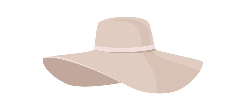 women's hat with a wide brim in a delicate powder color on a white background. Isolated illustration of a woman's hat
