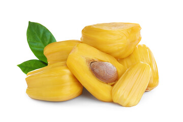 Delicious exotic jackfruit bulbs on white background