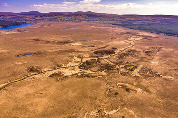 Fototapeta premium Aerial view of peatbog between Maas and Glenties in County Donegal - Ireland