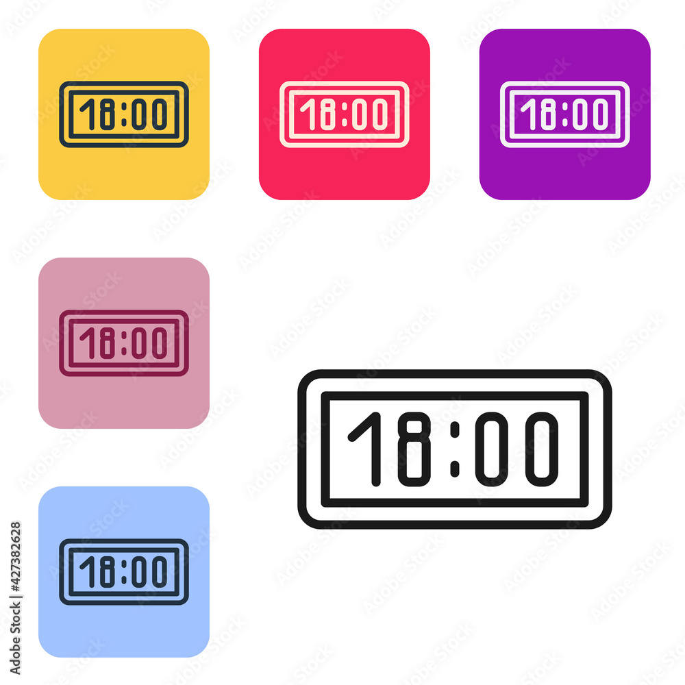 Poster black line digital alarm clock icon isolated on white background. electronic watch alarm clock. time