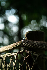 Details of metal and rope structure. Selective focus