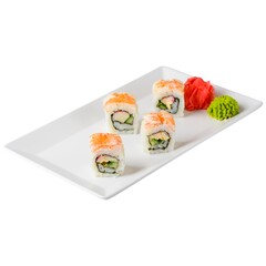 Sushi set isolated on white. Japanese cuisne traditional. Sushi with shrimps isolate