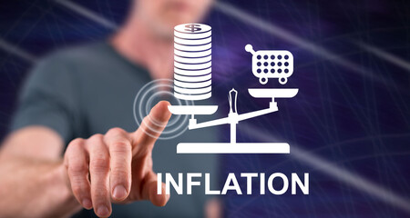 Man touching an inflation concept