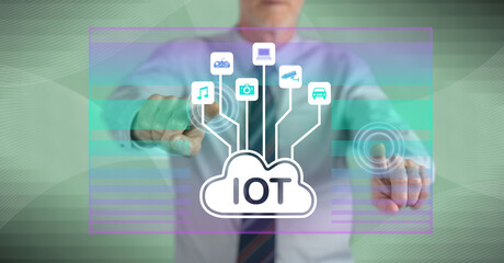 Man touching an iot concept