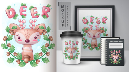 Deer in leaf poster and merchandising.