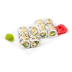 Sushi set isolated on white. Japanese cuisne traditional. Sushi with sesame seeds isolate