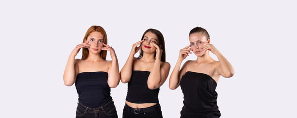 Skin care concept - beautiful caucasian skin care girls isolated on white background. Caucasian beauty skin.