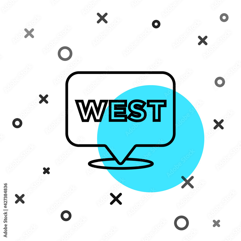 Poster black line pointer to wild west icon isolated on white background. western signboard, message board,