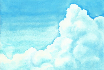 Fototapeta na wymiar 透明水彩で描いた入道雲（横）