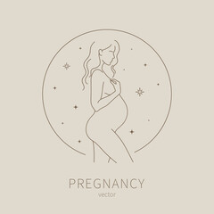 Beautiful silhouette of pregnant woman. Pregnant woman vector icon in trendy linear style. Gynecology clinic logo, design element for hospital website.
