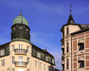 The two tower houses of central Gjøvik Town, Norway.