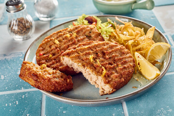 Delicious juicy grilled fish cutlets