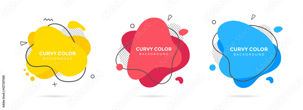 Poster 3 modern liquid irregular amoeba blob shape abstract elements graphic flat style design fluid vector