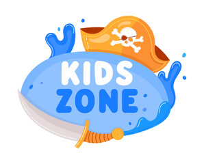 Kids club zone logo, education game area, recreation label, kid leisure, playground, design, cartoon style vector illustration.