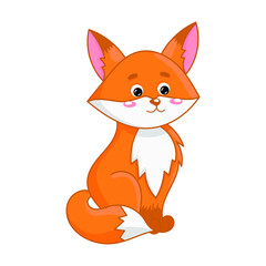 red cute fox cub with beautiful eyes on a white background. vector image of wild animals