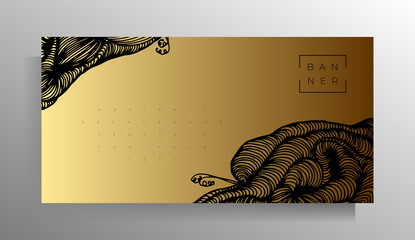 Cover design template for banner, flyer, booklet, catalog. Hand drawn graphic elements black with gold. Vector illustration