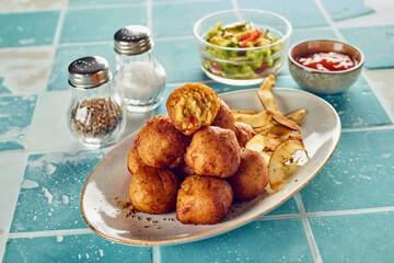 Fried fish balls with sauces