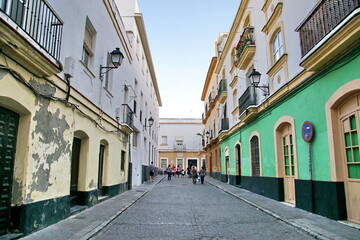 Fototapeta na wymiar Streets in old central part of ancient town Cadiz, Andalusia, Spain